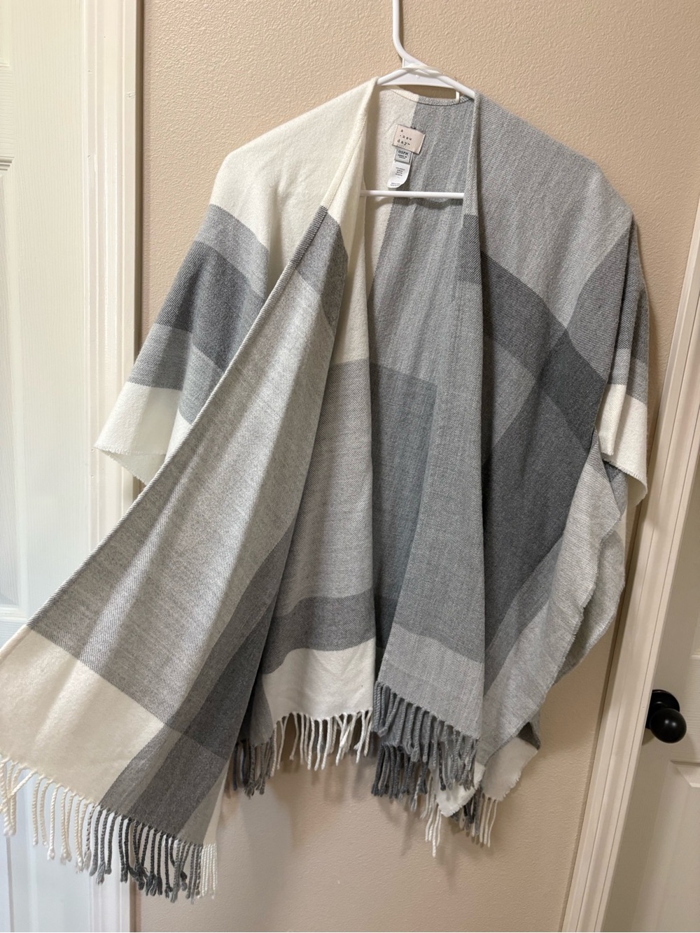 a new day Gray & White Fringe Plaid Throw